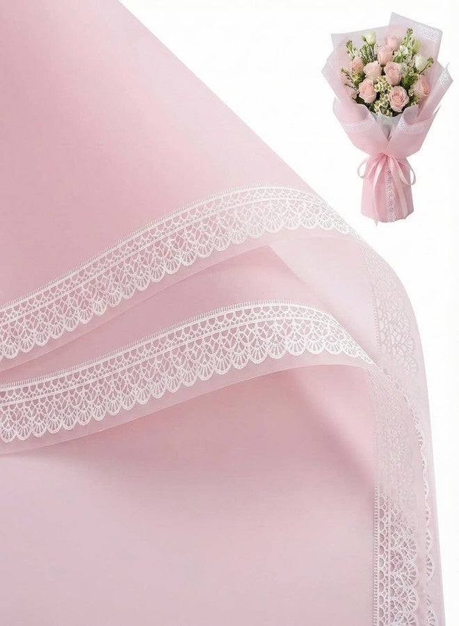 BBJ WRAPS Flower Wrapping Paper, Lace Bouquet Wrapping Paper, Waterproof Korean Paper Wraps for Flowers, 20 Counts, 23.6x23.6 Inch (Pink) - Image 1